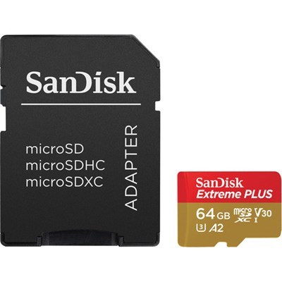 Product: SanDisk 64GB Extreme Plus Micro SDXC Card 170MB/s A2 V30 w/ Adapter