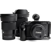 Canon SH EOS M6II + 15-45mm f/3.5-6.3 IS STM + Sigma16mm/30mm f/1.4 DC DN lenses Smallrig cage/EVF grade 10