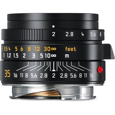 Product: Leica SH 35mm f/2 Summicron-M ASPH lens black grade 9 (missing E39 lens cap slip-on lens hood cap, front cover ring)