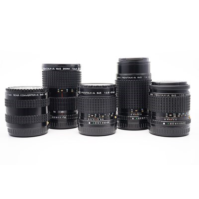 Product: Pentax SH 645 kit w/- filmback/converters/ case + 5 lenses grade 7