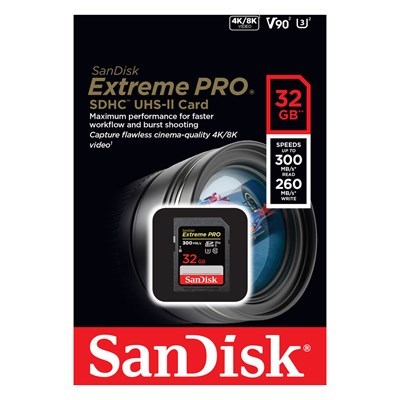 Product: SanDisk 32GB Extreme PRO SDHC Card 300MB/s UHS-II V90 U3
