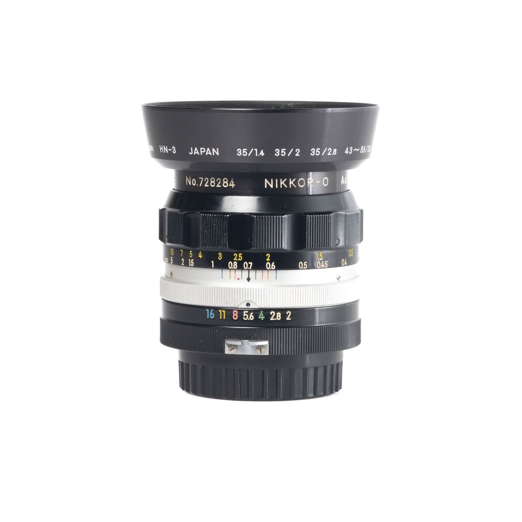 Nikon Nikkor-O Auto 35mm f/2 Lens w/- HN-3 Lens Hood- Grade 7