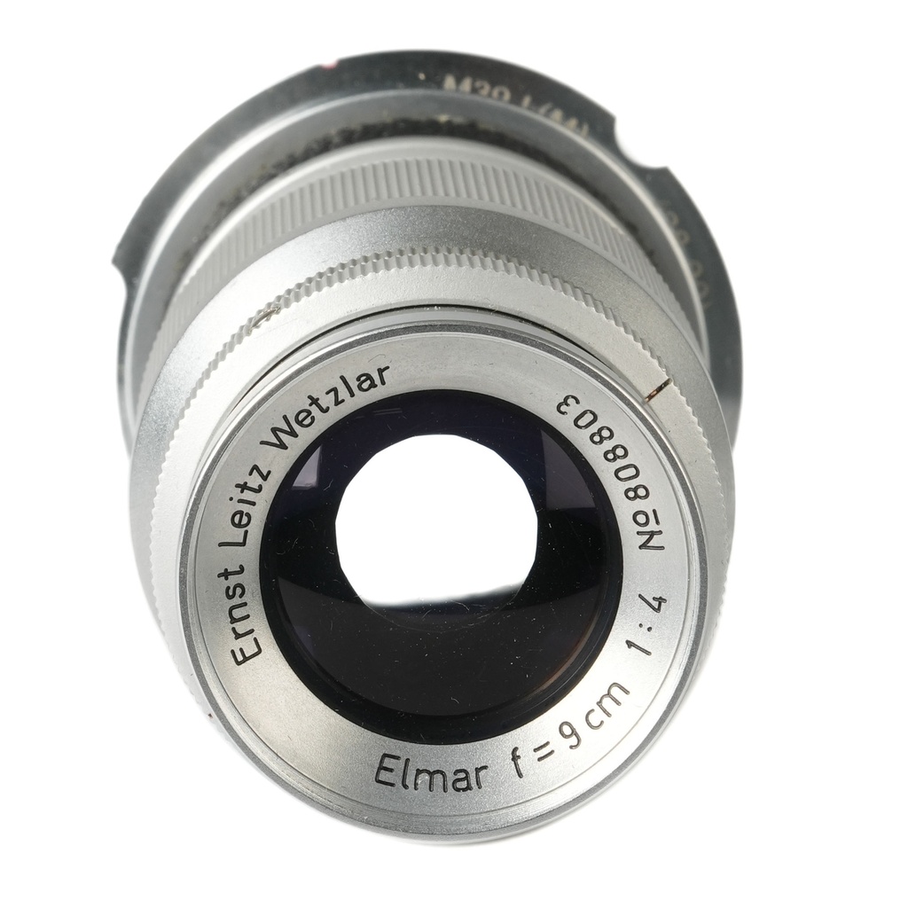 Leica 9cm f/4 Elmar-LTM (II) w/- M mount adapter and Hood (FIKUS) - Grade 8+