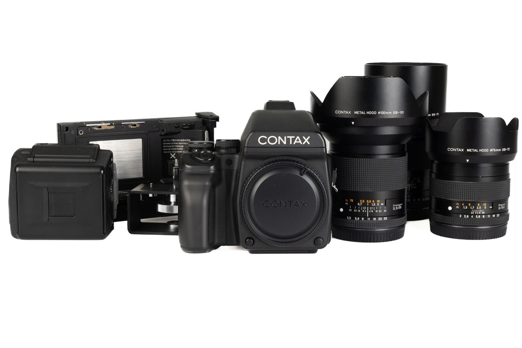 Contax 645 Body w/- 35mm f/3.5 + 80mm f/2 + 140 f/2.8 lenses - Grade 8 