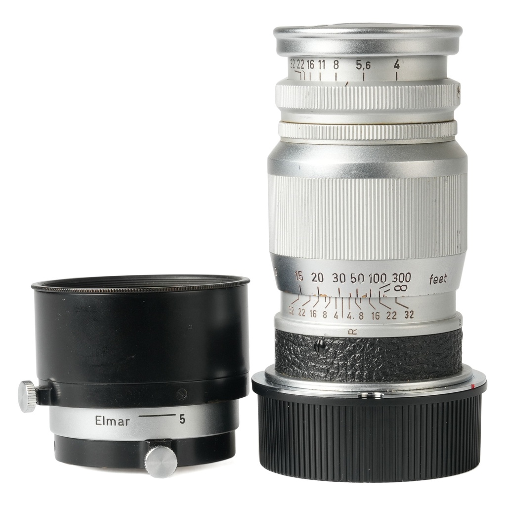 Leica 9cm f/4 Elmar-LTM (II) w/- M mount adapter and Hood (FIKUS) - Grade 8+