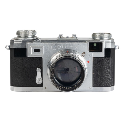 [SHCONIIAK-9] Contax IIa Body Black Dial w/- leather case + 50mm f/1.5 + 135mm f/4lenses for Contax Rangefinder