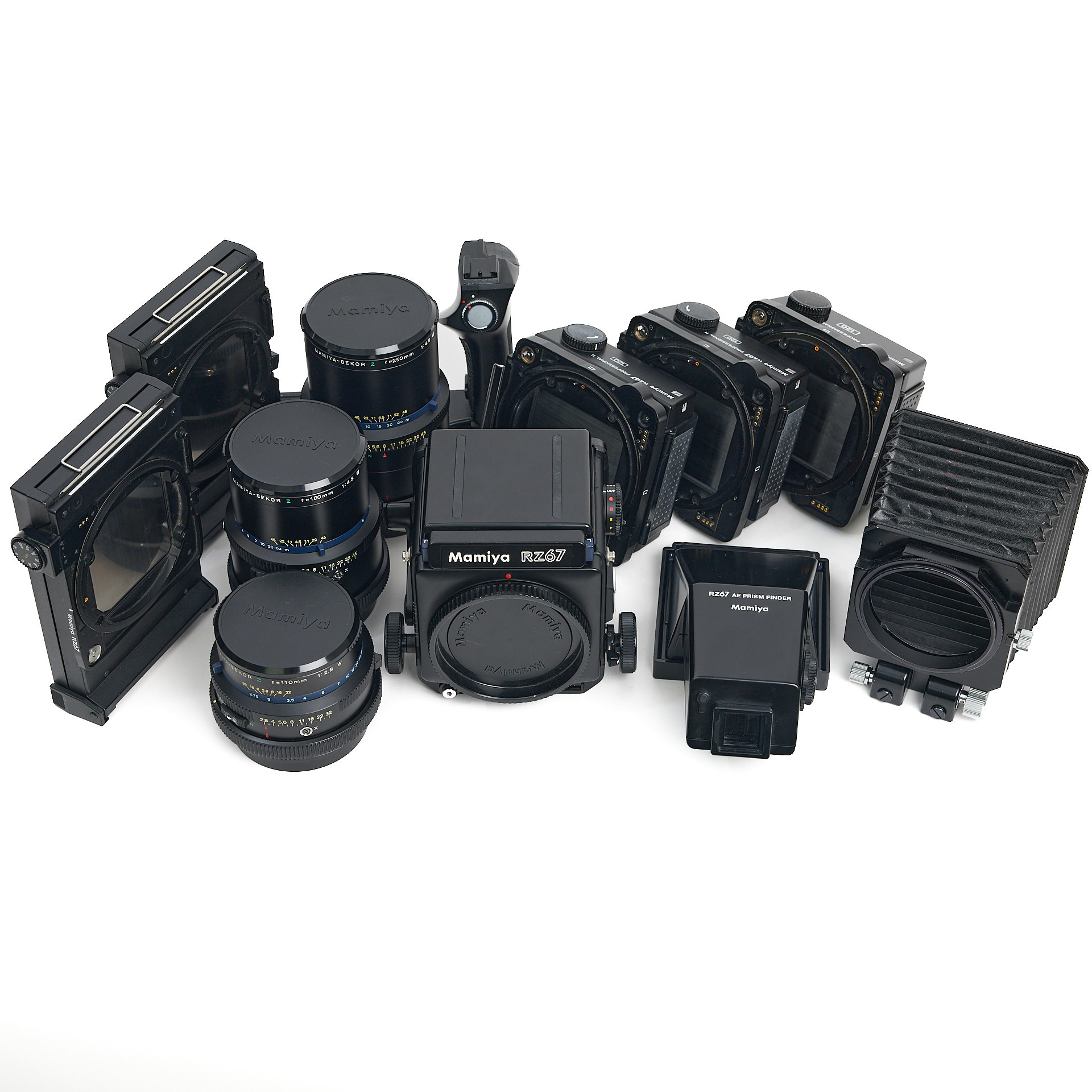Mamiya RZ67 + 110mm f/2.8 + 180mm + 250mm f/4.5, w/- 2 Film +