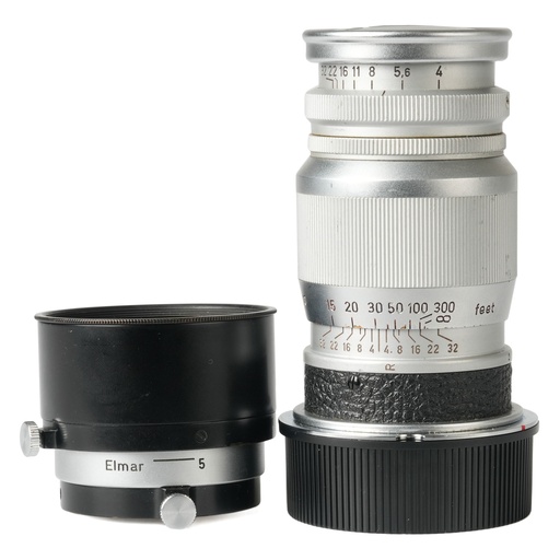 [SHELANGK-8] Leica 9cm f/4 Elmar-LTM (II) w/- M mount adapter and Hood (FIKUS) - Grade 8+