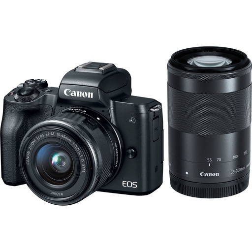 [SHM50TKISB-9] Canon EOS M50 w/- EF-M 15-45mm f/3.5-6.3 + 55-200mm f/4.5-6.3 IS STM Lens Kit - Grade 9 